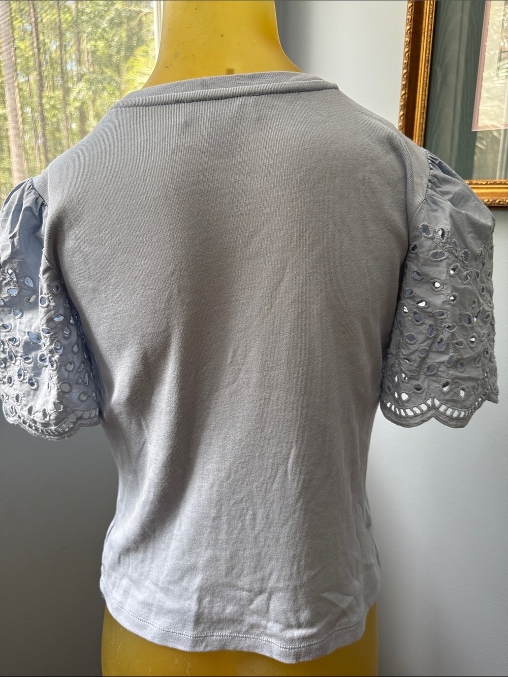 Philosophy Light Blue Gray Eyelet Puff Sleeve Tee - Picture 4 of 9